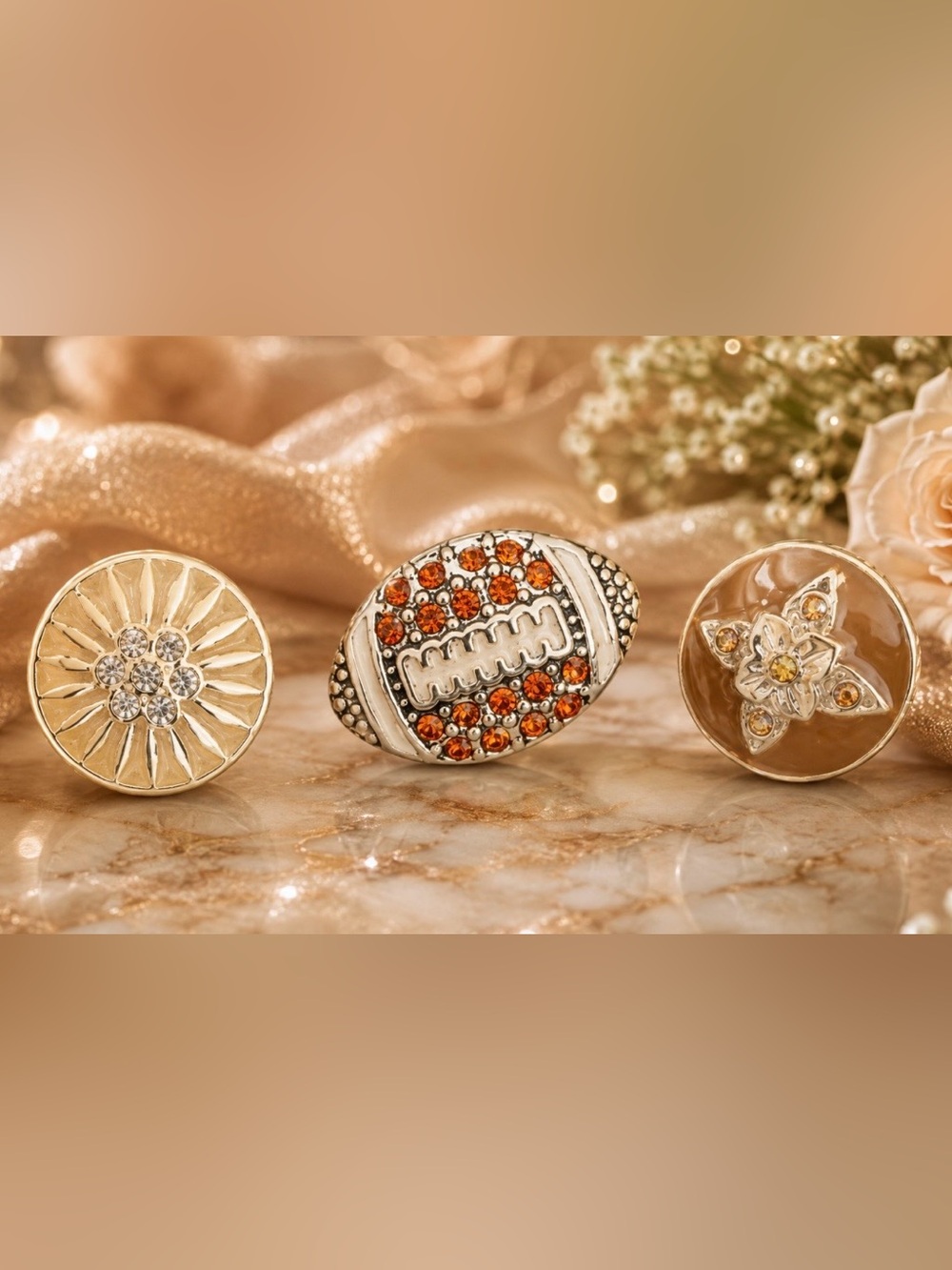 Silver-Tone Orange Crystal Football Charm Bracelet Accent